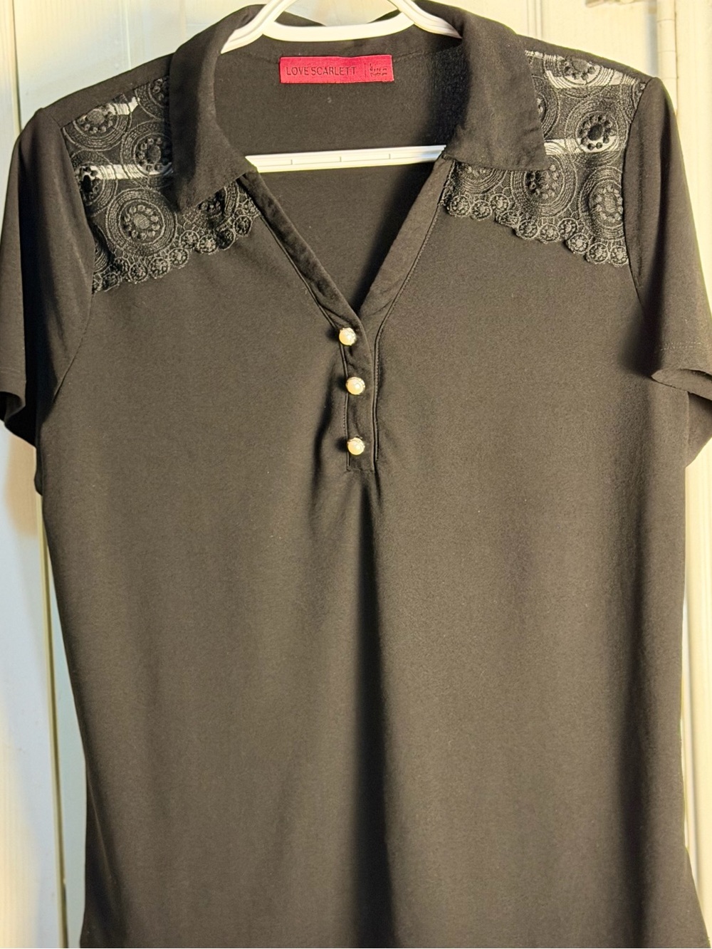 Dear Scarlett Black Lace-Shoulder Polo Top